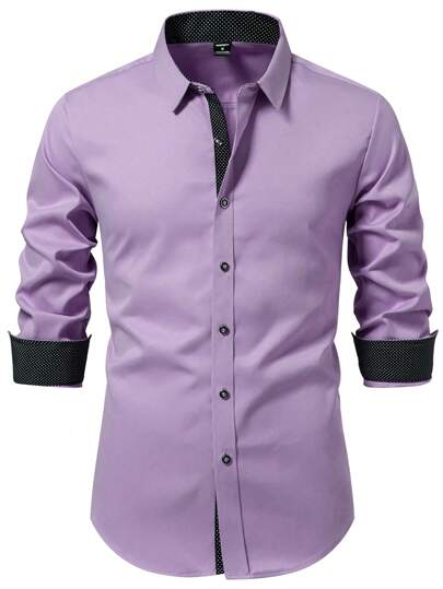 Manfinity Mode Herren Patchwork Knopfleiste Lässig Langarmhemd, Herbst