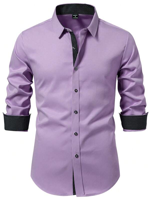 Manfinity Mode Men's Patchwork Front Button Casual Long Sleeve Shirt, Fall