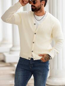 Manfinity Homme Men's Solid Color Long Sleeve Single-Breasted Casual Cardigan, Autumn/Winter - Multicolor - View 1