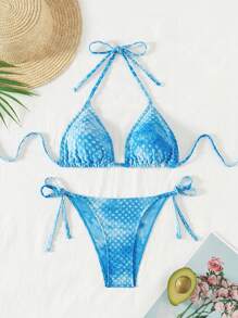 SHEIN Swim Women Neck Tie Back Bikini Top And Bottom Casual Set Summer - Multicolor - View 1