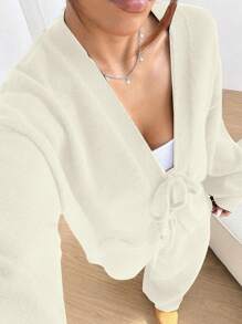 SHEIN Unity 2pcs Casual Minimalist Solid Color Sweater Sets, Slouchy Everyday Style - Beige - View 4