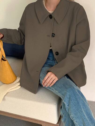 INAWLY Plus Size Women Solid Color Single-Breasted Long Sleeve Casual Loose Jacket, Autumn/Winter Fall Cloth For Women