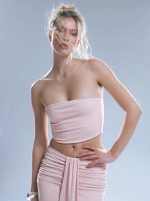 MUSERA Slinky Bandeau Top Summer Holiday Ibiza Outfit Fall - Baby Pink - View 1
