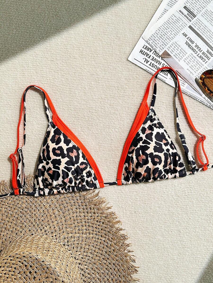 Swim Mod Leopard Print Triangle Halter Women Bikini Top Summer - Multicolor - View 1