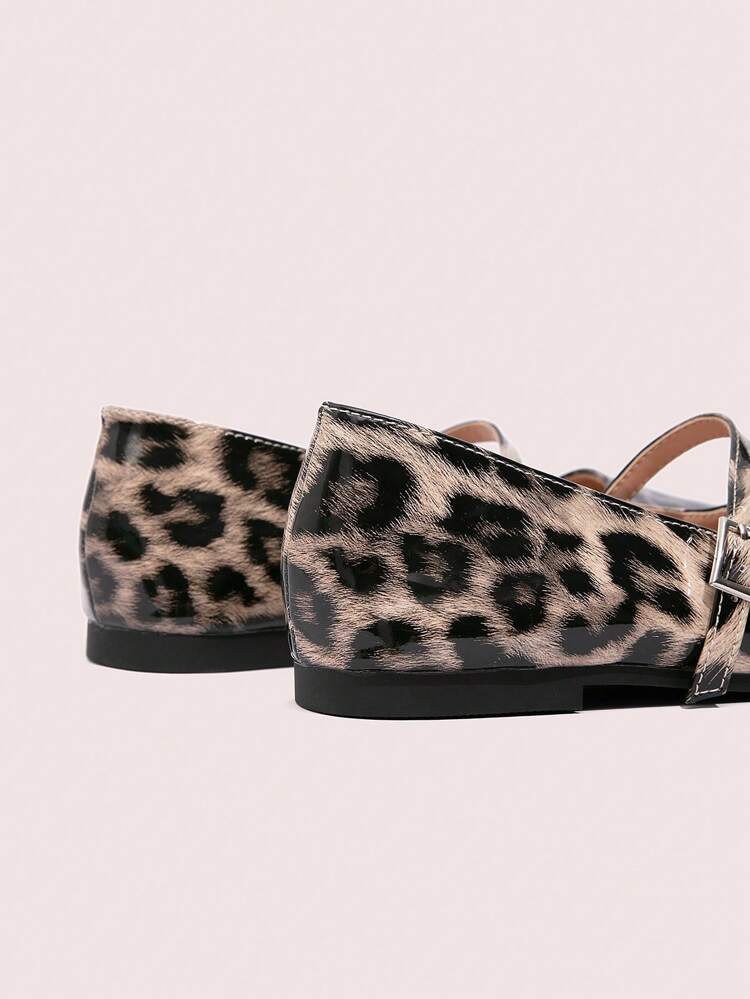 CUCCOO DOLLMOD Leopard Print Cute Simple Casual Round/Square Toe Flat Comfortable Mary Jane Shoes For Women, Preppy Style Valentine's Day