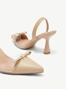 CUCCOO CHICEST Women's Elegant Transparent Pointed Toe Bow Decor Stiletto High Heels Sandals, Khaki Faux Leather PVC Ankle Strap Shoes For Afternoon Tea Date - Apricot - View 10