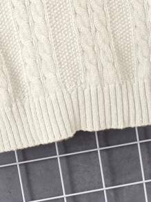 Tween Boy Solid Color Drop Shoulder Long Sleeve Twist Rope Casual Knit Sweater, Autumn/Winter - Beige - View 5