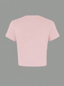 Tricou casual cu mânecă scurtă, cu imprimeu leopard, pentru adolescentă