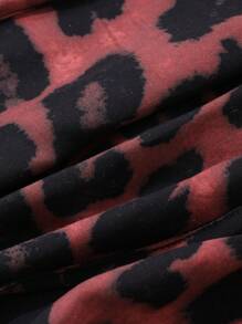 DAZY All-Over Leopard Print Tie Neck Loose Nightgown - Red - View 7