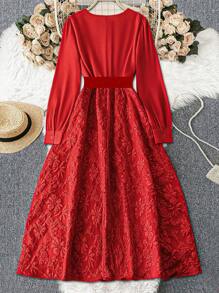 SHEIN Unity Đầm Maxi Dài Tay Cổ Chữ V Đơn Giản Trang Trí Kim Loại Cỡ Lớn Cho Quần Áo Năm Mới Cho Phụ Nữ - Đỏ - Xem 2