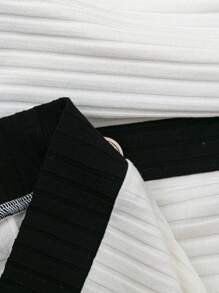 Chiquease Ensemble élégant et de 2 pièces, pull tricoté et jupe. Costume tricoté noir et blanc de haute qualité décontracté pour l'automne