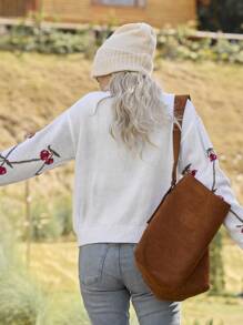 LanaWest Suéter casual de cuello redondo con gráfico de cereza, suéter de punto de Año Nuevo para otoño e invierno - Blanco - Ver 2