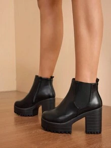 Daringsoles Botines de mujer de plataforma impermeable con cierre de cremallera, tacón ancho, apropiados para primavera y otoño