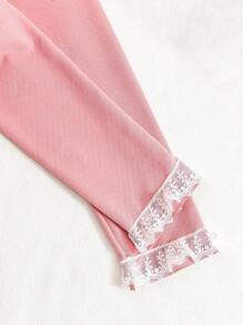2 件套 Tween 女童休闲粉色长袖上衣和裤子套装，宽松家居服，适合春秋季节 - 粉色 - 查看 7