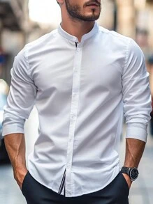 Manfinity Homme Men's Casual Versatile Long Sleeve Shirt, Autumn