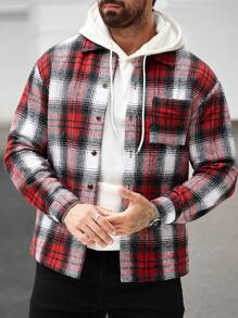 Manfinity Homme Chaqueta casual de manga larga con bolsillo y cierre de botones delantero a cuadros, diseño minimalista para hombre - Multicolor - Ver 3