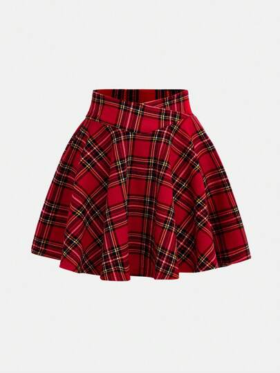 SHEIN Girlism Gonna a-line casual e semplice in tartan con incrocio in vita, comoda per ragazze pre-adolescenti, adatta per Natale