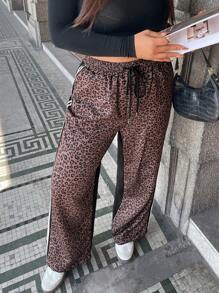 Calvaya Women's Plus Size Leopard Print Patchwork Solid Color Loose Fit Pants Fall Cloth For Women - Black - View 3