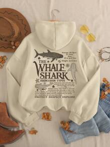 INAWLY Sudadera con capucha casual de mujer con estampado de eslogan de tiburón, para otoño/invierno, graduación, vuelta al colegio, para maestras, sudadera de vuelta al colegio para el otoño