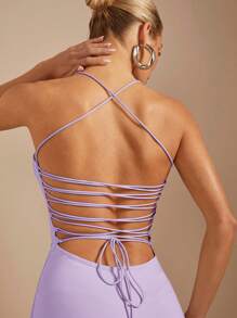 SHEIN BAE 直筒长款女式连衣裙，配有精致的后系带细节和低背设计