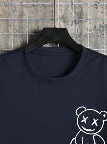 Manfinity Dauomo 男士小熊印花T恤 - 藏蓝色 - 查看 4