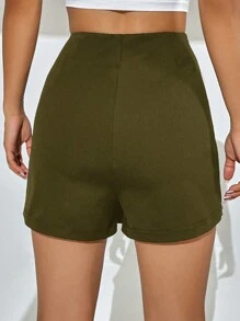 SHEIN EZwear Summer Outfits Black Solid High Waist Split Hem Skort - Army Green - View 2