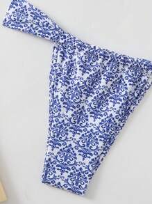 Swim Vcay Women's Summer Blue & White Porcelain Print Spaghetti Strap Metal Pendant Sexy Bikini Set - Blue and White - View 5