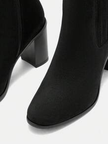 CUCCOO BIZCHIC Botines de tobillo versátiles de tacón alto con cremallera lateral de unicolor de moda para mujer, Día de San Valentín - Negro - Ver 4
