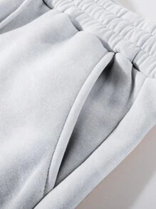 GENIUS ODE 男士休闲字母印花抽绳保暖连帽衫和裤子两件套，秋冬季设计师运动套装