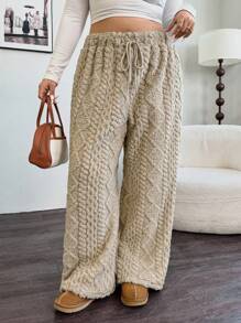 Calvaya Pantalones rectos, sueltos y de talle elástico con textura térmica para mujer de talla grande, para invierno