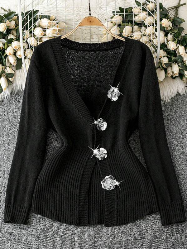 SHEIN Clasi Cárdigan largo con botones y estampado floral para mujer de talla grande, versátil para otoño/invierno