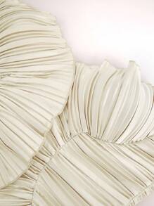 L'Amorae 女士褶皱缎面抹胸秋季外出上衣 - 米色 - 查看 5