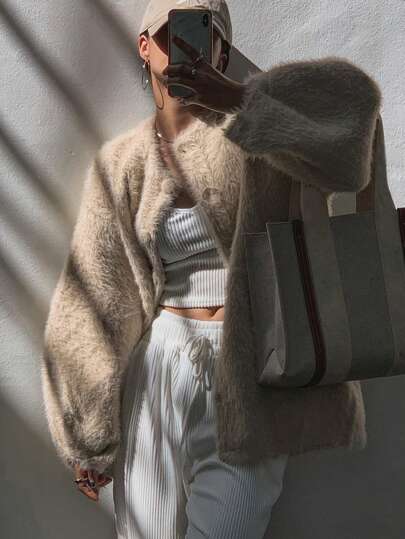 DAZY Women Fluffy Soft Cardigan, Loose Fit,Fall Women Clothes