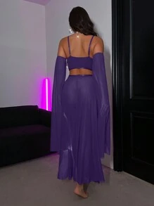 5 件套女士亮片流苏网眼文胸套装，无钢圈 - 紫色 - 查看 2