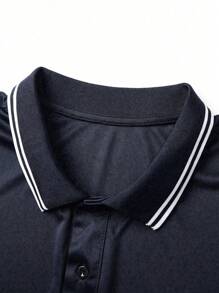 Manfinity Dauomo Plus Size Men's Casual Contrast Trim Short Sleeve Polo Shirt