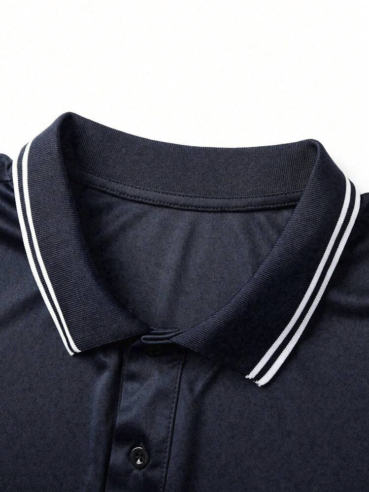 Manfinity Dauomo 大码男式休闲撞色边饰短袖 Polo 衫 - 藏蓝色 - 查看 7