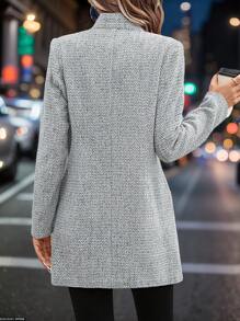 SHEIN Clasi Women's Collar Fitted Button Herringbone Overcoat - Grey - View 2