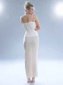 MUSERA Vestido largo elegante de encaje fruncido y malla para primavera, verano, vacaciones, fiestas, bodas, graduaciones y despedidas de soltera - Multicolor - Ver 3