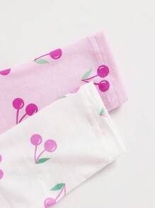 2pcs/Set Newborn Baby Cherry Pattern Long Sleeve Full Coverage Jumpsuit Pajamas - Multicolor - View 4