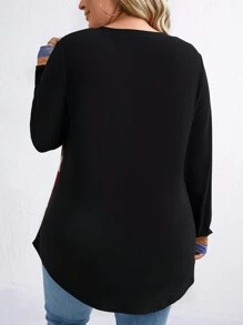 SHEIN LUNE 大码女式 V 领撞色长袖 T 恤