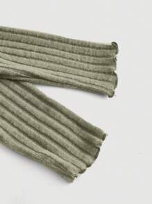 SHEIN MOD Áo thun dài tay có gân phối màu xanh lá cây và đen 2 trong 1 dành cho nữ - màu xanh lá - Xem 3