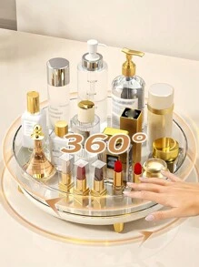 360 度旋转亚克力化妆品收纳托盘 - 大容量宽松护肤品收纳，适用于化妆品/香水/乳液 | 简约梳妆台和办公室装饰，圆形设计（易于访问的多表面展示） - 無色 - 查看 5
