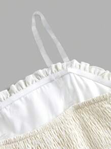 SHEIN Serisse Kids Tween Girl 纹理荷叶边蝴蝶结分层蛋糕裙连衣裙，优雅无袖收腰连衣裙，白色，法式童话风格公主裙，适合生日派对、毕业舞会、情人节 - 白色 - 查看 7