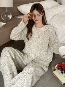 DAZY 可爱的碎花荷叶边装饰睡衣套装