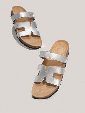 Solecia Chaussures femme confortables et légères, sandales plates argentées pour les vacances printemps et été, soldes d'été, Halloween, Noël, automne