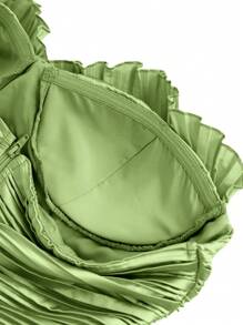 L'Amorae Women's Pleated Satin Tube Fall Going Out Top - Green - View 7