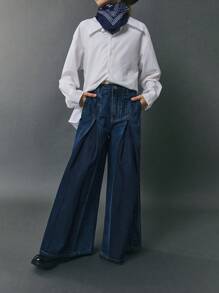 Jeans ampi con lavaggio scuro di per ragazze pre-adolescenti - Blu lavato scuro - Visualizzare 7