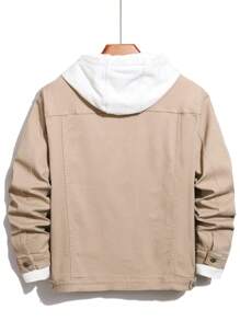 Manfinity Homme 大码男士单排扣休闲牛仔夹克，秋冬 - 卡其色 - 查看 2