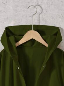 SHEIN Teen Girls Plain Color Drawstring Hooded Casual Commuting Jacket, Autumn