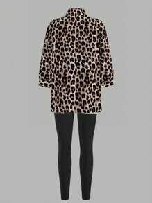 SHEIN LUNE Set de 3 piezas: Camisa, top y leggings con estampado de leopardo para otoño-invierno 2024, de estilo casual - Multicolor - Ver 5